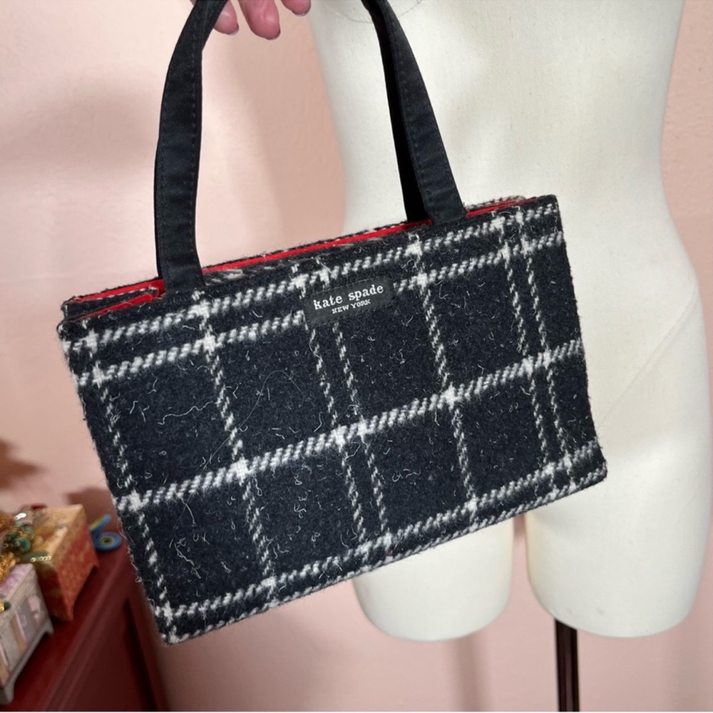 SOLD LIVE! Vintage Y2K Kate Spade Black Plaid HandBag - Picture 12 of 15